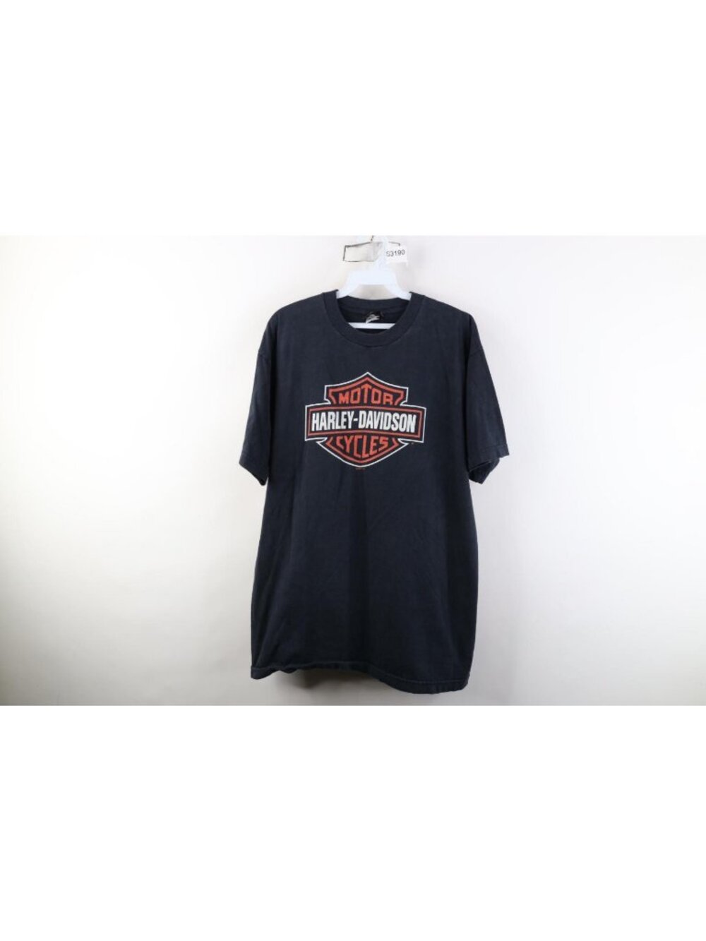 Vtg Y2K 2004 Harley Davidson Mens Large Faded Spell Out Big Logo T-Shirt Black
